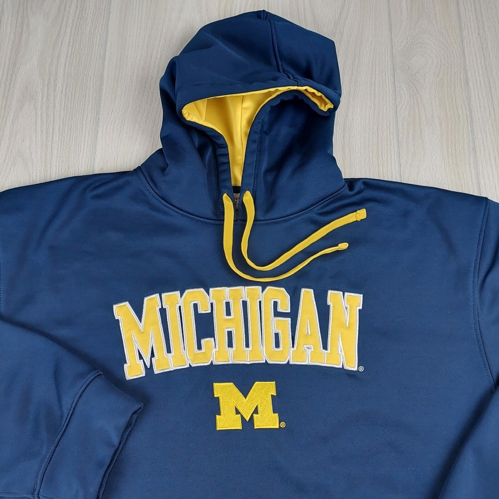 Majestic Michigan Wolverines Hoodie Mens XL Navy Blue Embroidered Performance